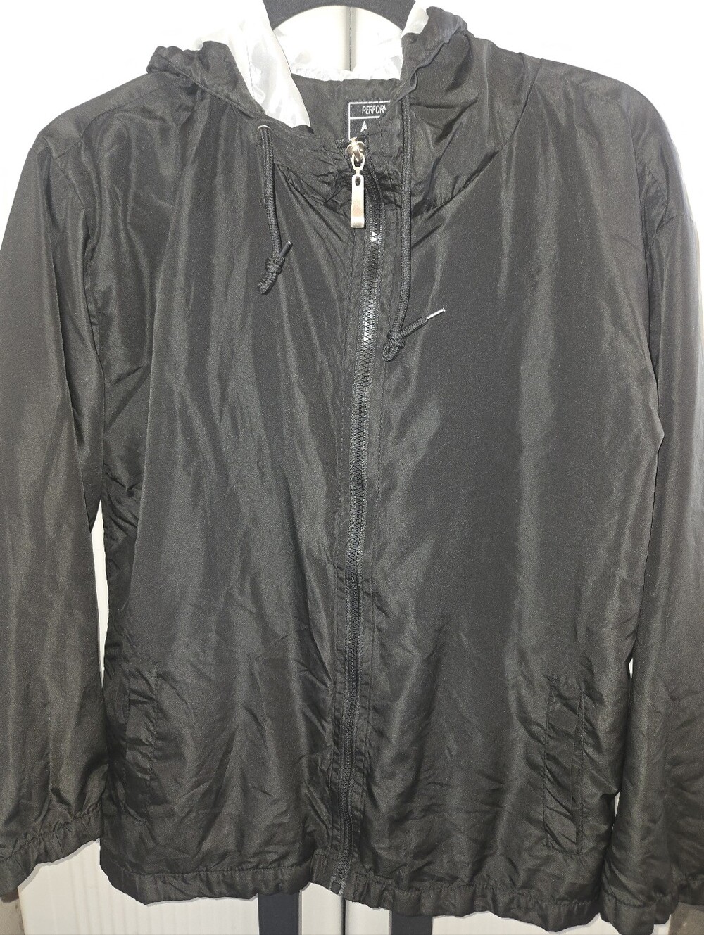 Womens Black Lightweight Hooded Windbreaker Jacket -